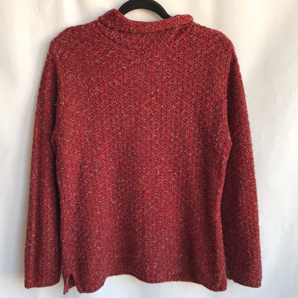 Coldwater Creek red-orange textured sweater with rolled V-neck styling, size L - Picture 5 of 8